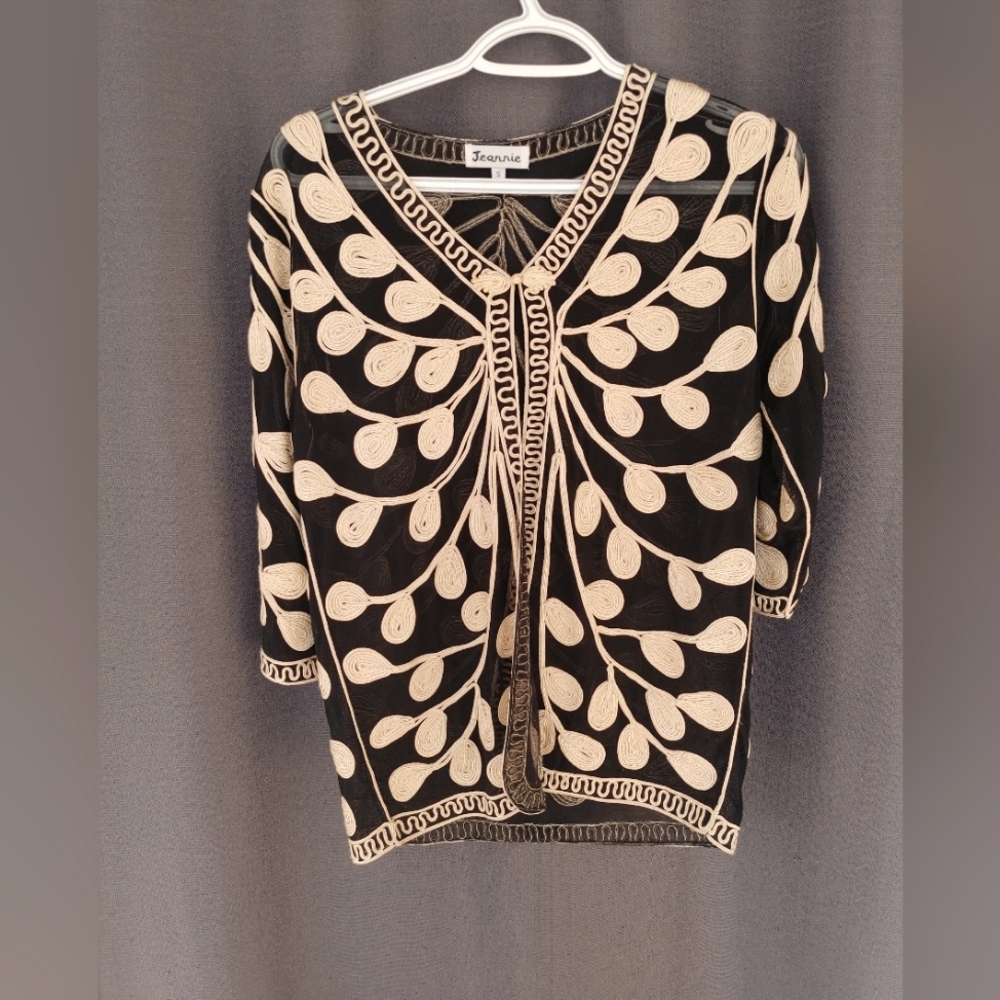Jeannie brand vintage black and gold evening cover up